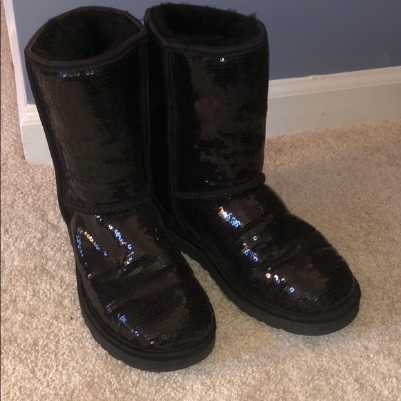 Black Sequin Classic Ugg Boots Womens 